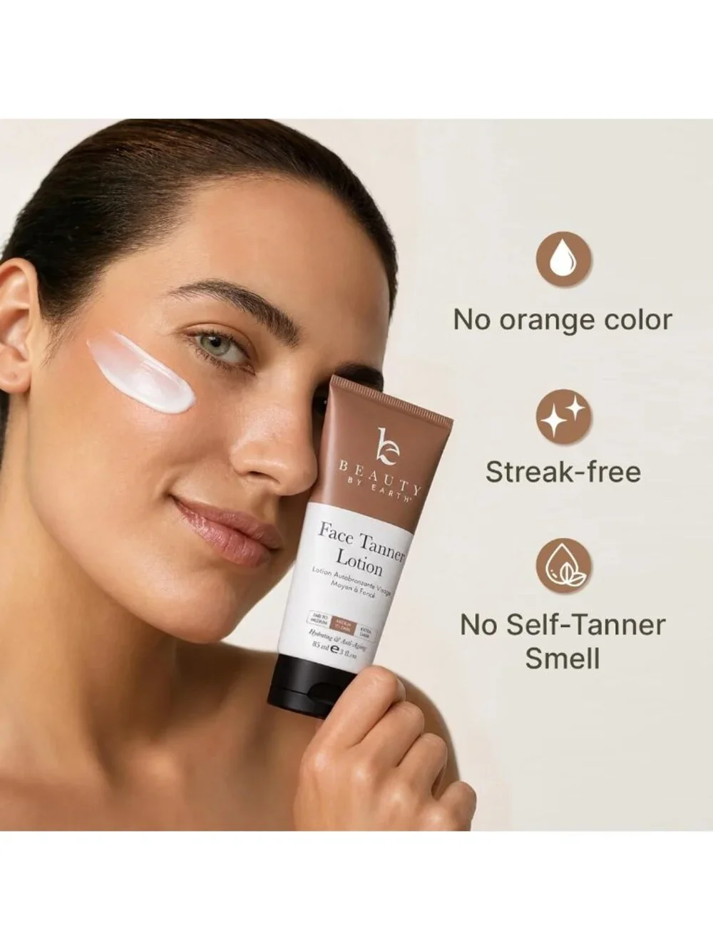 Natural Face Tanner - Streak-Free Sunless Tan, Hydrating Vegan Lotion with Aloe